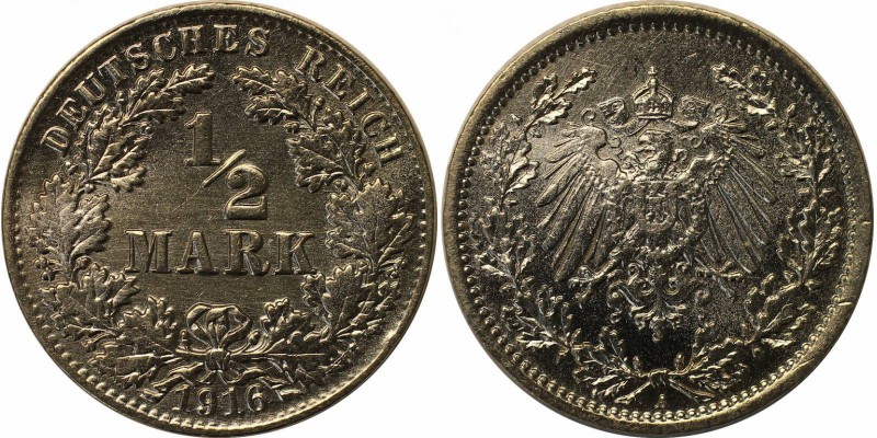 Deutsche Münzen und Medaillen ab 1871, REICHSKLEINMÜNZEN. 1/2 Reichsmark 1916 A,...