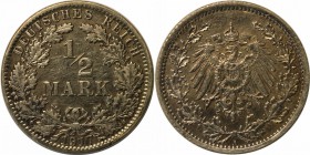 Deutsche Münzen und Medaillen ab 1871, REICHSKLEINMÜNZEN. 1/2 Reichsmark 1917 A, Silber. Jaeger 16. Stempelglanz