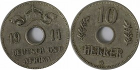 Deutsche Münzen und Medaillen ab 1871, DEUTSCHE KOLONIEN. Deutsch Ostafrika. 10 Heller 1911 A. Jaeger 719. Vorzüglich