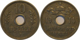 Deutsche Münzen und Medaillen ab 1871, DEUTSCHE KOLONIEN. Deutsch Ostafrika. 10 Heller 1914 J. Jaeger 719. Vorzüglich