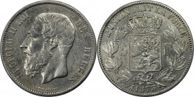 Europäische Münzen und Medaillen, Belgien / Belgium. Leopold II. (1865-1909). 5 Francs 1873, Silber. KM 24. Vorzüglich-stempelglanz. Kratzer