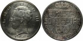 Europäische Münzen und Medaillen, Belgien / Belgium. 50 Francs 1939, Silber. 0.54OZ. KM 121 . Sehr Schön