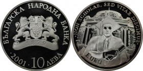 Europäische Münzen und Medaillen, Bulgarien / Bulgaria. Bildungswesen in Europa: Universität Sofia. 10 Leva 2001. KM 246. Polierte Platte