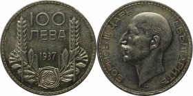 Europäische Münzen und Medaillen, Bulgarien / Bulgaria. 100 Leva 1937, Silber. 0.32OZ. KM 45 . Vorzüglich-Stempelglanz