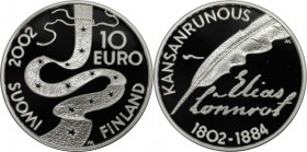Europäische Münzen und Medaillen, Finnland / Finland. Elias Lönnrot. 10 Euro 2002, Silber. KM 108. Polierte Platte