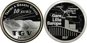 Europäische Münzen und Medaillen, Frankreich / France. TGV Lille Europe TGV Eisenbahn. 10 Euro 2010, Silber. KM 1705. Proof