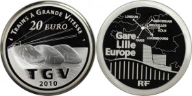 Europäische Münzen und Medaillen, Frankreich / France. TGV Lille Europe TGV Eisenbahn. 20 Euro 2010, Silber. KM 1704. Proof