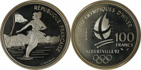 Europäische Münzen und Medaillen, Frankreich / France. Olympiade,Albertville - Paar- Schlittschuhlaufen. 100 Francs 1992, Silber. KM 974 . Polierte Pl...