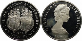 Europäische Münzen und Medaillen, Gibraltar. Silberhochzeit Königin Elisabeth II. 25 Pence 1972, Silber. 0.84OZ. KM 6a. Polierte Platte.