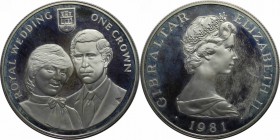 Europäische Münzen und Medaillen, Gibraltar. "Royal Wedding" - Prince Charles, Lady Diana Spencer Crown. 1 Krona 1981, Silber. 0.84OZ. KM 14a . Polier...