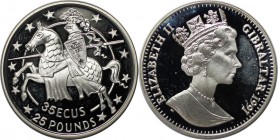 Europäische Münzen und Medaillen, Gibraltar. Knight left. 35-25 Ecus-Pounds 1991, Silber. 0.84 OZ. KM 88 . Polierte Platte. Fingerabdrücke. Kl.Haarkra...