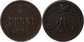 Russische Münzen und Medaillen, Alexander II (1854-1881), Finnland. 1 Penni 1875, Kupfer. Vorzüglich
