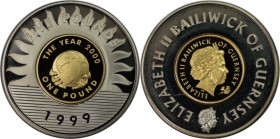 Weltmünzen und Medaillen , Guernsey. Millennium. 5 Pounds 1999. KM 91a. Polierte Platte, besteht aus zwei teilen