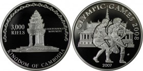 Weltmünzen und Medaillen , Kambodscha / Cambodia. Olympiade 2008 Peking, Hockey. 3000 Riels 2007, Silber. Polierte Platte