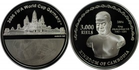 Weltmünzen und Medaillen, Kambodscha / Cambodia. Fußball-Weltmeisterschaft 2006 in Deutschland - Jayavarman VII. 3000 Riels 2004, Silber. Polierte Pla...