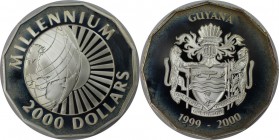 Weltmünzen und Medaillen, Guyana. Millennium. 2000 Dollars 1999, Silber. KM 53. Polierte Platte