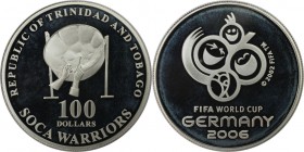 Weltmünzen und Medaillen, Trinidad und Tobago / Trinidad and Tobago. Fußball-WM 2006 in Deutschland. 100 Dollar 2006, Silber. KM 64. Polierte Platte