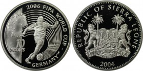 Weltmünzen und Medaillen, Sierra Leone. Fussball - WM 2006 in Deutschland. 10 Dollars 2004, Silber. Polierte Platte