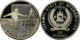 Weltmünzen und Medaillen, Afganistan. Fußball WM. 500 Afganis 1996, Silber. 0.64OZ. KM 1027. Polierte Platte