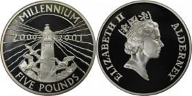 Weltmünzen und Medaillen, Alderney. Millenium. Leuchturm. 5 Pounds 2000, Silber. KM 26. Polierte Platte
