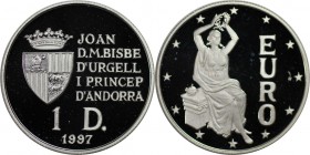 Weltmünzen und Medaillen, Andorra. Europa mit Lorbeerkranz. 1 Diner 1997, Silber. KM 127. Polierte Platte