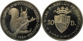 Weltmünzen und Medaillen , Andorra. 20 Diners 1984, 0.43 OZ. Silber. Polierte Platte