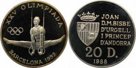 Weltmünzen und Medaillen , Andorra. 20 Diners 1988, 0.43 OZ. Silber. Stempelglanz