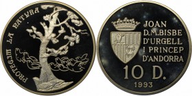 Weltmünzen und Medaillen , Andorra. 10 Diners 1993, 0.94 OZ. Silber. Polierte Platte
