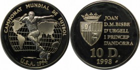 Weltmünzen und Medaillen , Andorra. 10 Diners 1993, 0.94 OZ. Silber. Polierte Platte