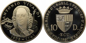 Weltmünzen und Medaillen , Andorra. 10 Diners 1997, 0.94 OZ. Silber. Polierte Platte
