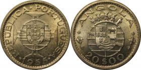 Weltmünzen und Medaillen, Angola. 20 Escudos 1955, 0.23 OZ. Silber. Stempelglanz