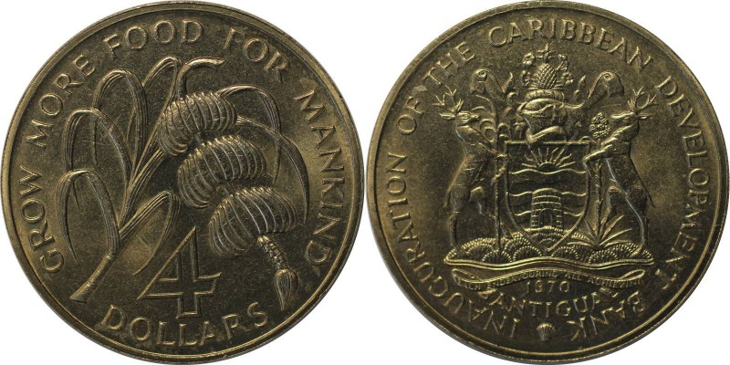 Weltmünzen und Medaillen , Antigua. 4 Dolars 1970, CU. Stempelglanz