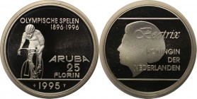 Weltmünzen und Medaillen, Aruba. 25 Florin 1995, 0.74OZ. Silber. 1.7T. Polierte Platte