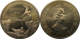 Weltmünzen und Medaillen, Ascension Island. Weißschwanz-Tropikvögel. 50 Pence 1998, Kupfer-Nickel. KM 10. Stempelglanz