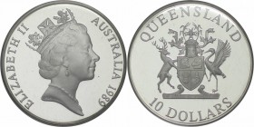 Weltmünzen und Medaillen , Australien / Australia. Elisabeth II. 10 Dollars 1989, 20 g., 0,925 Silber. 0,591 OZ. KM 114. Polierte Platte