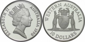 Weltmünzen und Medaillen , Australien / Australia. Elisabeth II. 10 Dollars 1990, 20 g., 0,925 Silber. 0,591 OZ. KM 137 . Polierte Platte