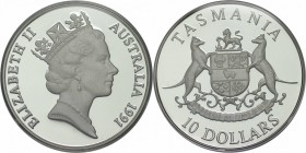 Weltmünzen und Medaillen , Australien / Australia. Elisabeth II. 10 Dollars 1991, 20 g., 0,925 Silber. 0,591OZ. KM 153. Polierte Platte