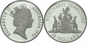 Weltmünzen und Medaillen , Australien / Australia. Elisabeth II. 10 Dollars 1992, 20 g., 0,925 Silber. 0,591 OZ. KM 188. Polierte Platte