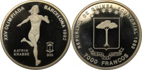 Weltmünzen und Medaillen, Äquatorial Guinea / Equatorial Guinea. 7000 Francos 1992, Silber. 0.34 OZ. Polierte Platte