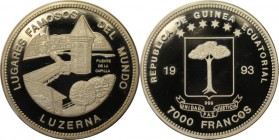 Weltmünzen und Medaillen, Äquatorial Guinea / Equatorial Guinea. 7000 Francos 1993, Silber. 0.65 OZ. KM 123. Polierte Platte. Min.berührt. Patina.