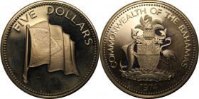 Weltmünzen und Medaillen, Bahamas. 5 Dollars 1974, Silber. 0.93 OZ. Polierte Platte