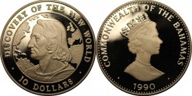 Weltmünzen und Medaillen, Bahamas. 10 Dollars 1990, 0.84 OZ. Silber. Polierte Platte