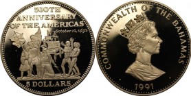 Weltmünzen und Medaillen, Bahamas. 5 Dollars 1991, 0.58 OZ. Silber. Polierte Platte