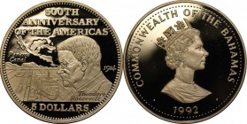 Weltmünzen und Medaillen, Bahamas. 5 Dollars 1992, Silber. 0.58 OZ. Polierte Platte