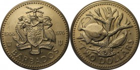 Weltmünzen und Medaillen, Barbados. 2 Dollars 1976, Kupfer-Nickel. KM #24. Stempelglanz