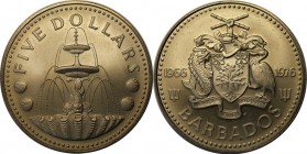 Weltmünzen und Medaillen, Barbados. 5 Dollars 1976. Stempelglanz