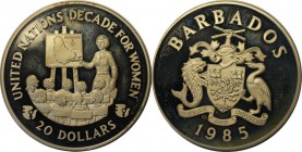 Weltmünzen und Medaillen, Barbados. Decade For Women. 20 Dollars 1985, 0.69 OZ. Silber. KM 46. Polierte Platte. Patina. Fingerabdrücke.