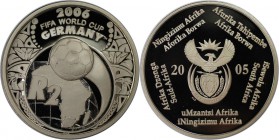 Weltmünzen und Medaillen, Südafrika / South Africa. Fußball-WM 2006 in Deutschland. 2 Rand 2005, Silber. KM 373. Polierte Platte