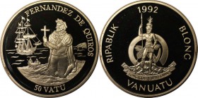 Weltmünzen und Medaillen, Vanuatu. 50 Vatu 1992, Silber. 0.94 OZ. Polierte Platte