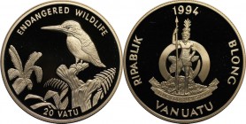 Weltmünzen und Medaillen, Vanuatu. 20 Vatu 1994, Silber. 0.59 OZ. Polierte Platte